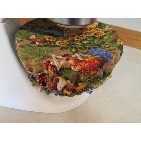 Kitchenaid Bowl Cover, Reversible Farm Roosters Pumpkins and Floral Mixer Cover - Picture 2 of 4
